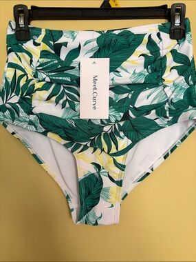 Meet.Curve Green Leaf High-Waist Bikini Bottoms - NWT Size Medium